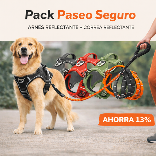 Pack Paseo Seguro 🐶 Arnés + Correa Reflectante